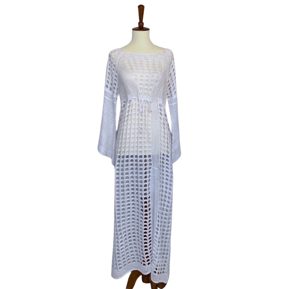 Boho White Crochet Knit Beach Dress Bikini Coverup - Picture 7 of 16